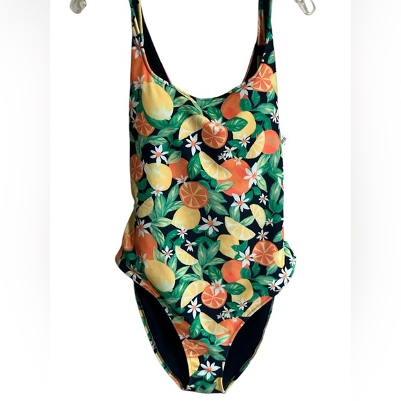 NWT Old Navy TwistBack Cutout One-Piece High Cut Swimsuit Lemon Oranges Print XL - Picture 9 of 9